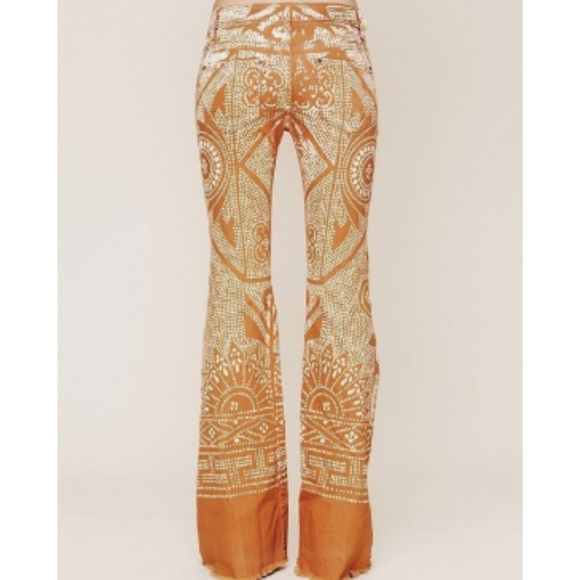 Free People Orange Patterned Flare Pants - Picture 2 of 7